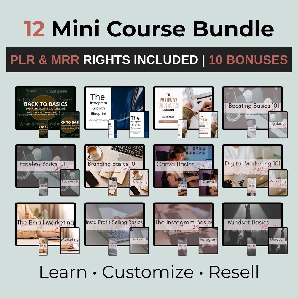 Digital Marketing Course Bundle with PLR MRR | Canva Marketing Templates | Instagram Business Course | Resell Rights Bundle